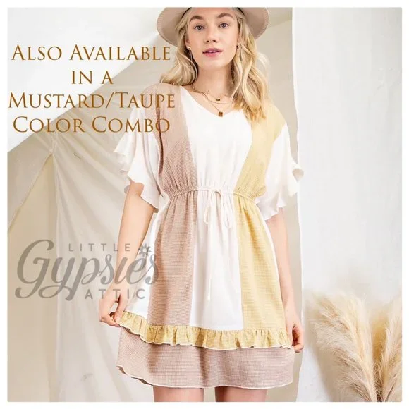 Farmhouse Kimono Sleeve Color Block Dress - Picture 10 of 12